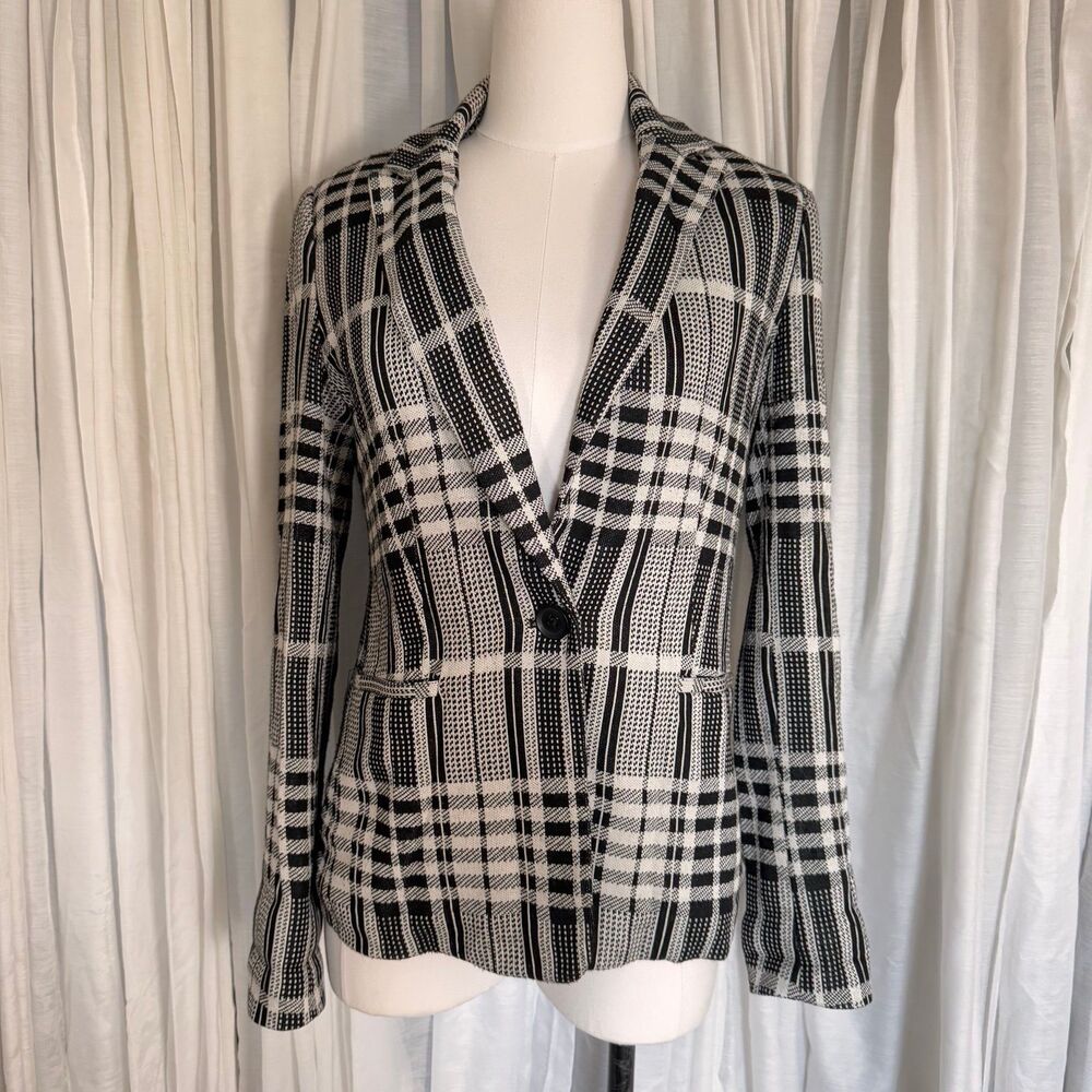 PHILOSOPHY Black and White Plaid Longline Lined Blazer Jacket Size M (Bx 13)